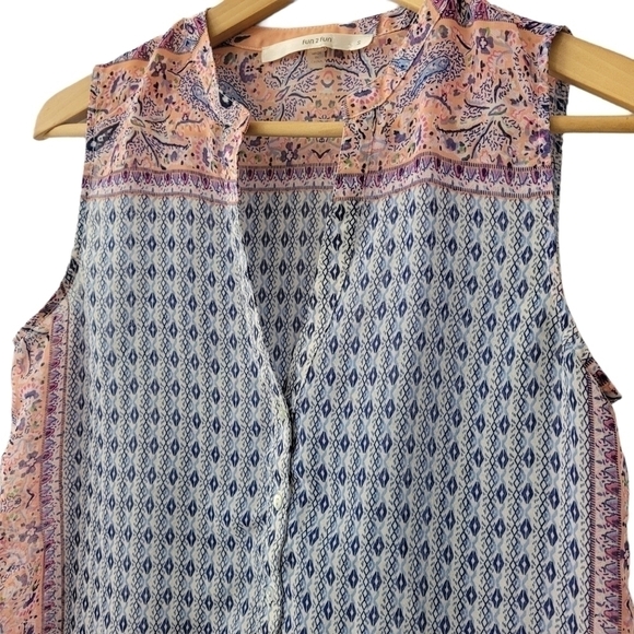 Blue Pink Tunic Boho Blouse Simi Sheer Lightweight Top Size Small - Picture 4 of 7